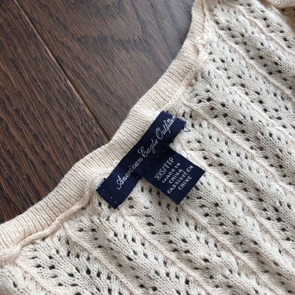 American Eagle Cream Shimmer Knit Flare Dress - Picture 3 of 6